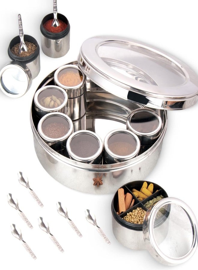 Mishaa Steel 12-in-1 Extra Large Multipurpose Storage Containers | Airtight Stainless Steel Masala Spice Box for Herbs, Mouth Freshener & Dry Fruits | See-Through Threaded Lid - Image 1